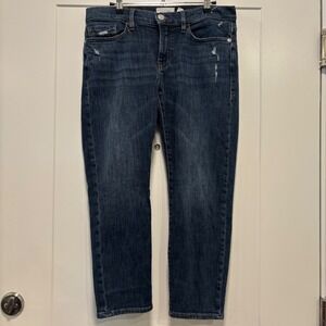 FRAME Le High Straight Jeans Dark Indigo Distressed Cropped Denim Womens Size 30